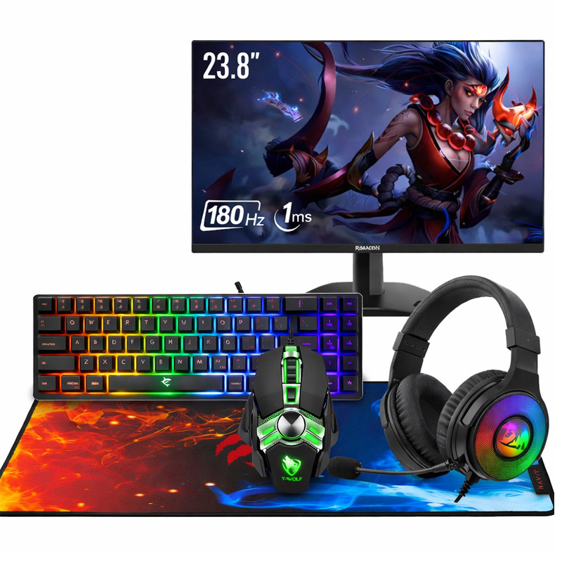 Pack Gamer 5En1 Ecran Redragon Azur + Tapis + Souris T-Wolf+ Clavier White Shark+ Casque Redragon En Tunisie