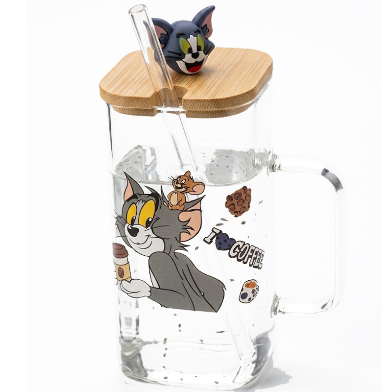Tasse Rectangulaire Avec Couvercle Et Paille Tom et Jerry En Verre En Tunisie
