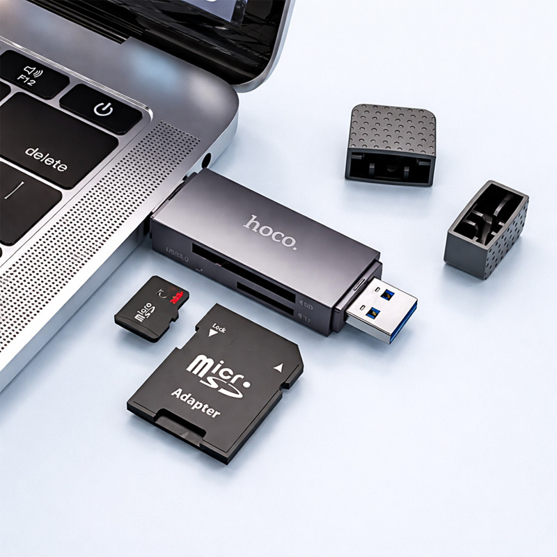 Lecteur De Carte Mémoire Hoco OTG 2en1 Gris en Tunisie