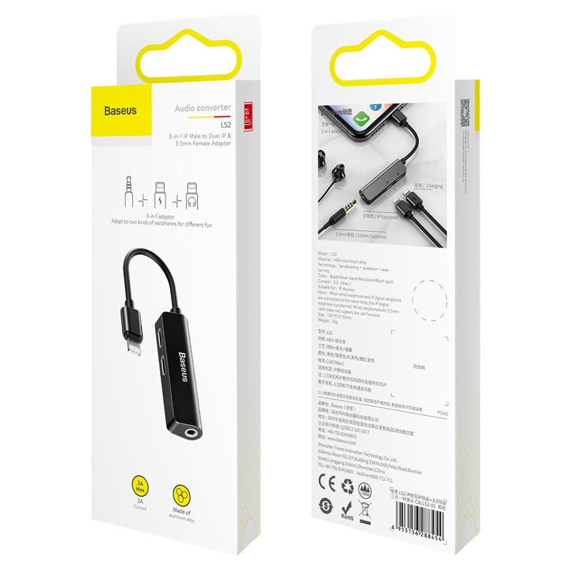 Adaptateur Audio Baseus L52 Pour Iphone Noir en Tunisie