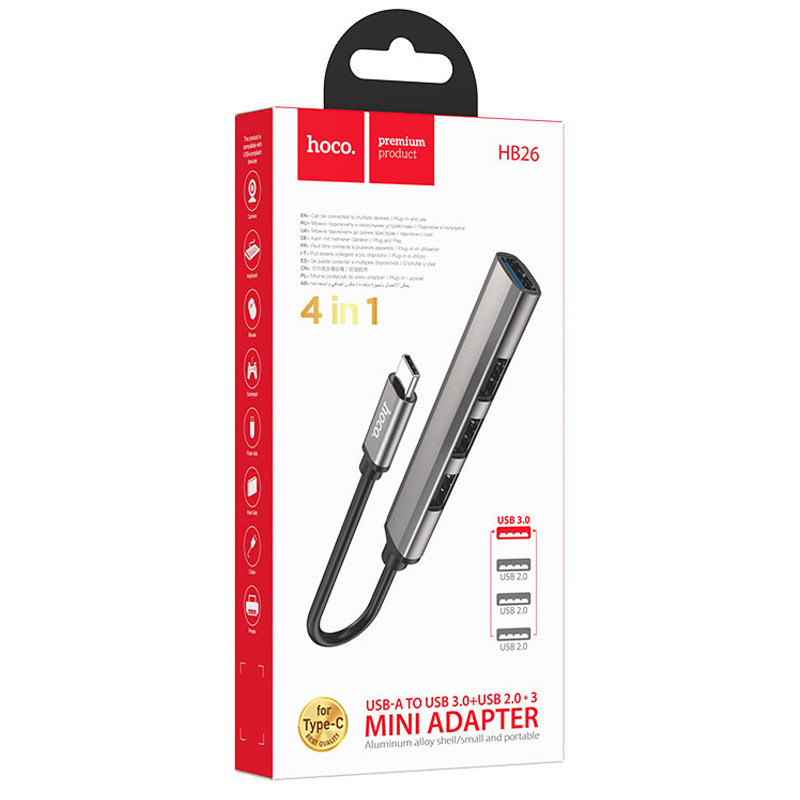 Adaptateur Multifonction Hoco HB26 4En1 Type-C Gris en Tunisie