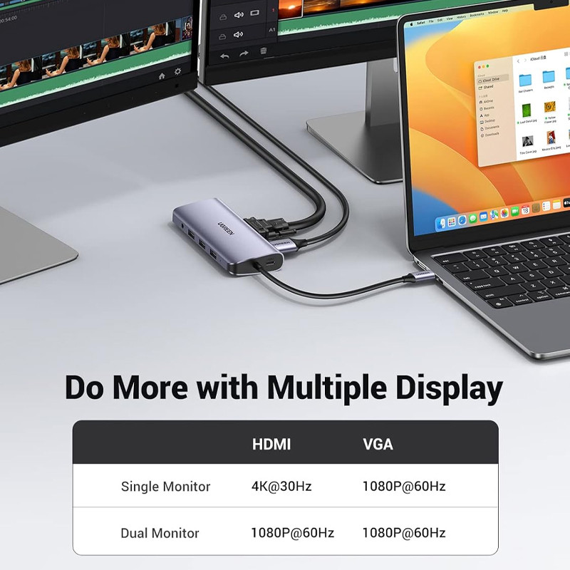 Adaptateur Multifonction Ugreen CM179 10En1 Type-C 4K Gris en Tunisie