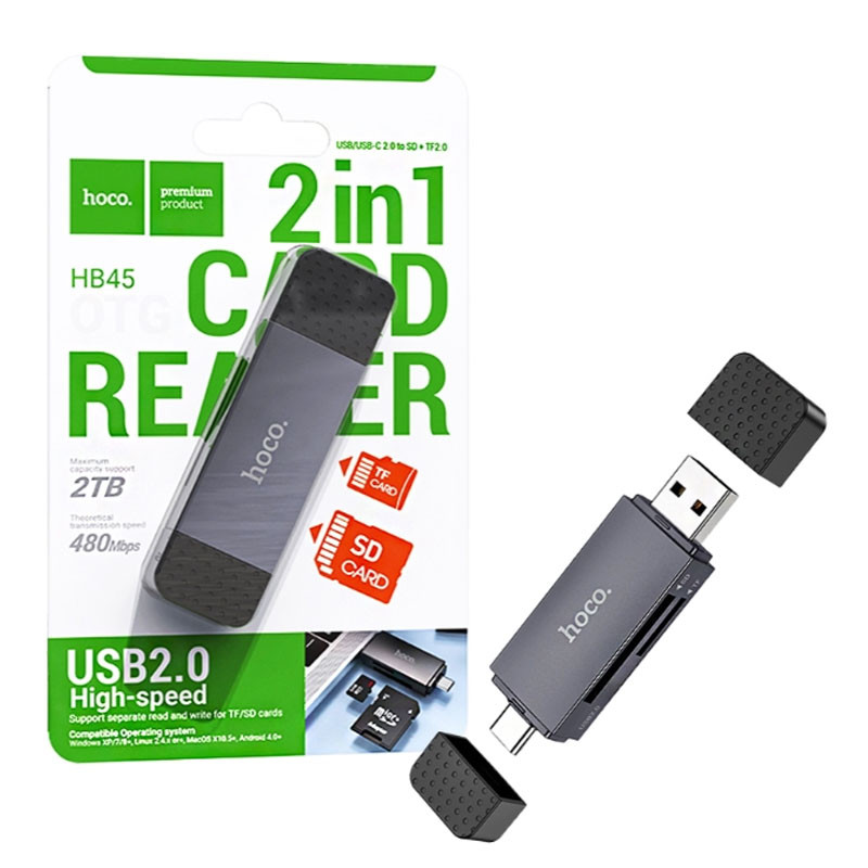 Lecteur De Carte Mémoire Hoco OTG 2en1 Gris en Tunisie