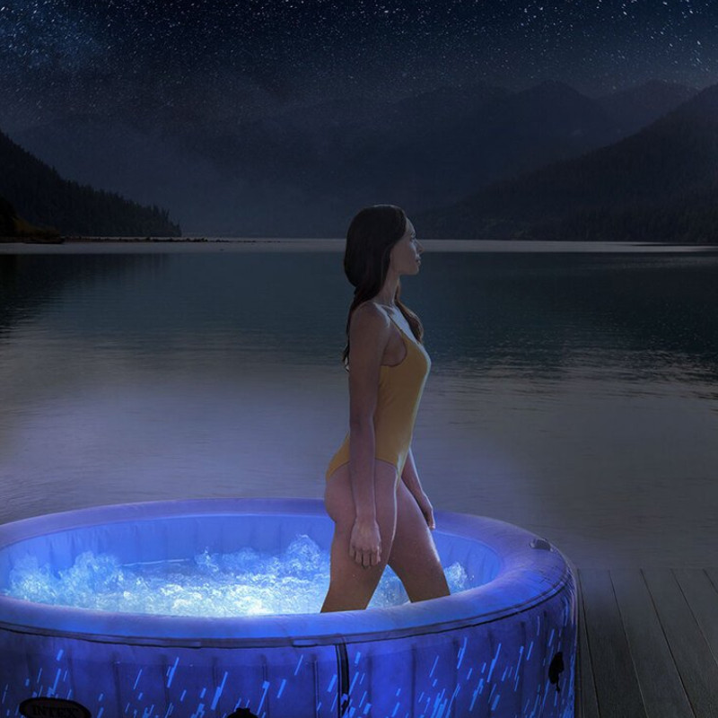 Spa Gonflable Intex 28494 4 Places Ronde Noir + Lumière D'ambiance En Tunisie