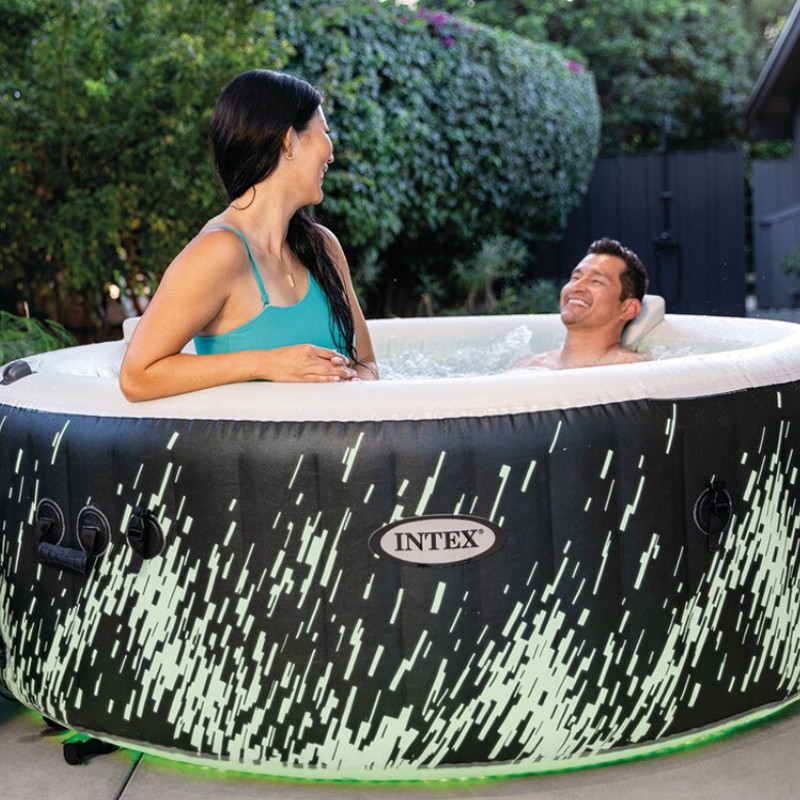 Spa Gonflable Intex 28494 4 Places Ronde Noir + Lumière D'ambiance En Tunisie