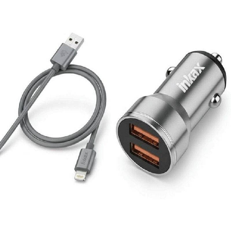 Chargeur Voiture Inkax CA02B Avec Câble Lightning Silver EN Tunisie