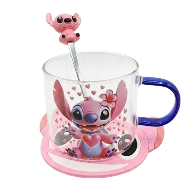 Mugs Avec Cuillère Et Sous-Verre Décorative Stitch Rose En Verre En Tunisie