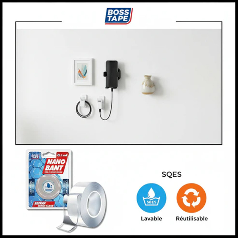 Ruban Double Face Boss Tape 1m Transparent en Tunisie