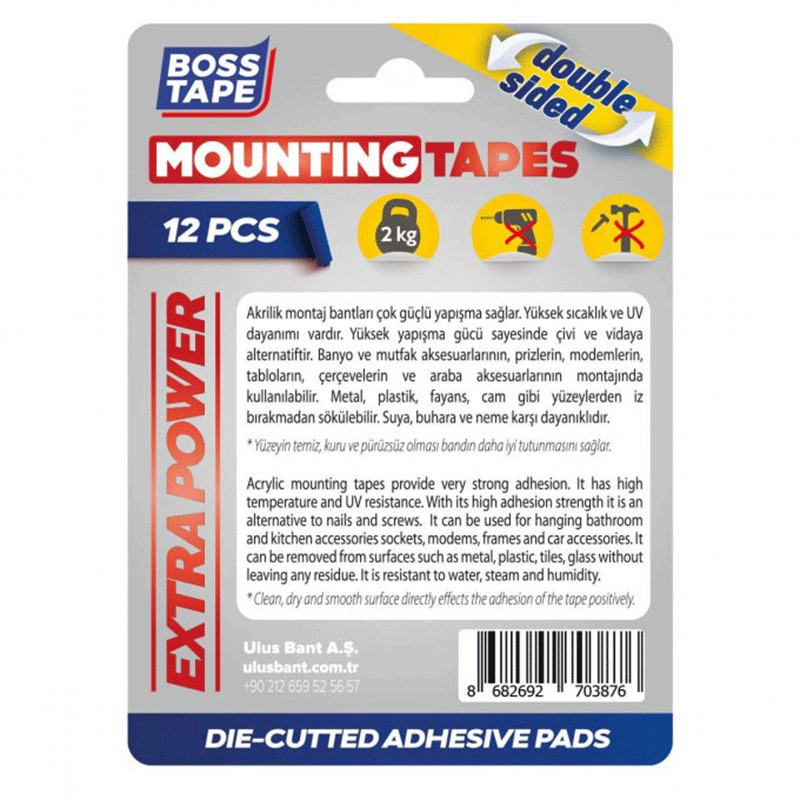 Pack De 12 Rubans De Montage Boss Tape Double Face 25x30mm en Tunisie