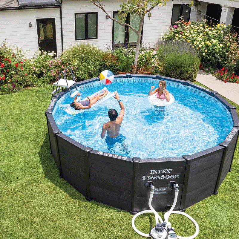 Piscine Tubulaire Intex Graphite Rond 4,78 x 1,24 m Gris en Tunisie