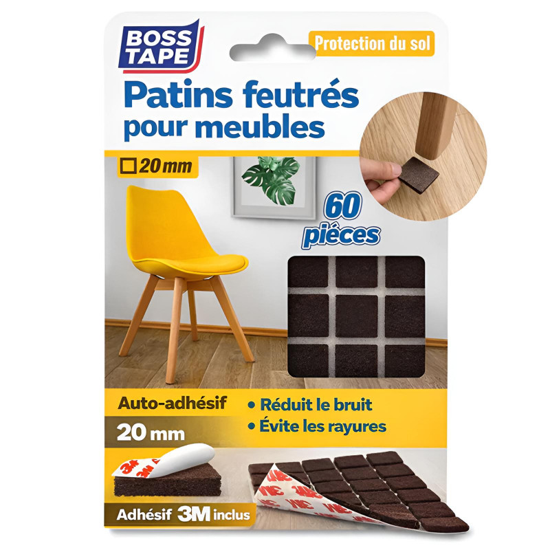 Patin En Feutre Adhésif Boss Tape Carré Pour Meuble 20x20mm Marron en Tunisie