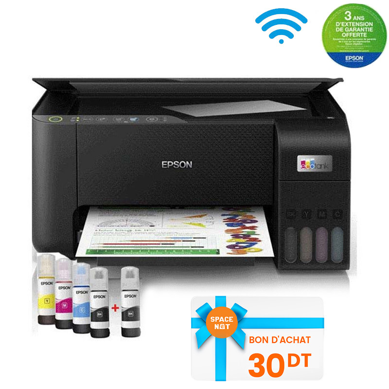 Imprimante Epson EcoTank L3251 Multifonction 3en1 à Réservoir Intégré Couleur A4 Wifi (C11CJ67409) en Tunisie