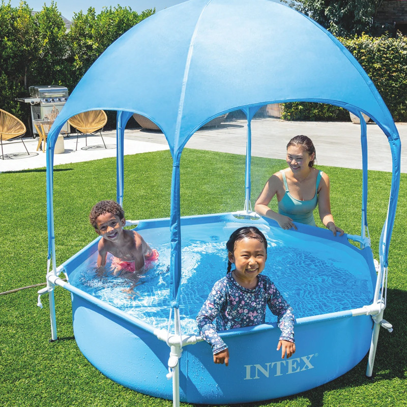 Piscine Ronde Avec Parasol Canopy Metal Frame Intex 183 x 38cm en Tunisie