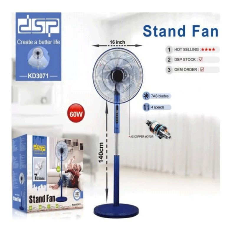 Ventilateur Sur Pied DSP KD3071 60W Bleu en Tunisie