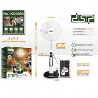 Ventilateur Solaire Intelligent 3en1 DSP KD3093 30W Blanc en Tunisie
