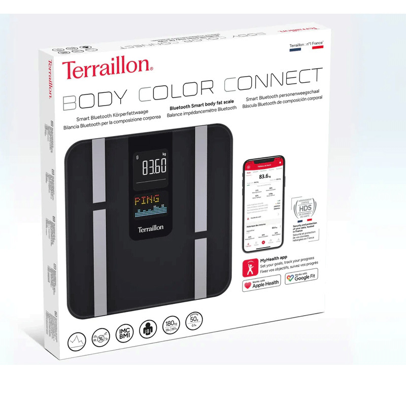 Pèse Personne Impédancemètre Terraillon Body Color Connect 180 Kg Noir en Tunisie