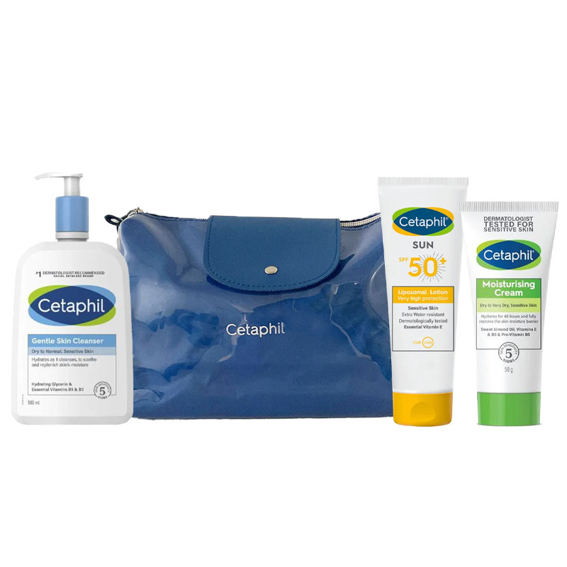 Trousse Cetaphil + Crème Hydratante 50ml + Lotion Nettoyante 500ml + Ecran Solaire SPF 50+