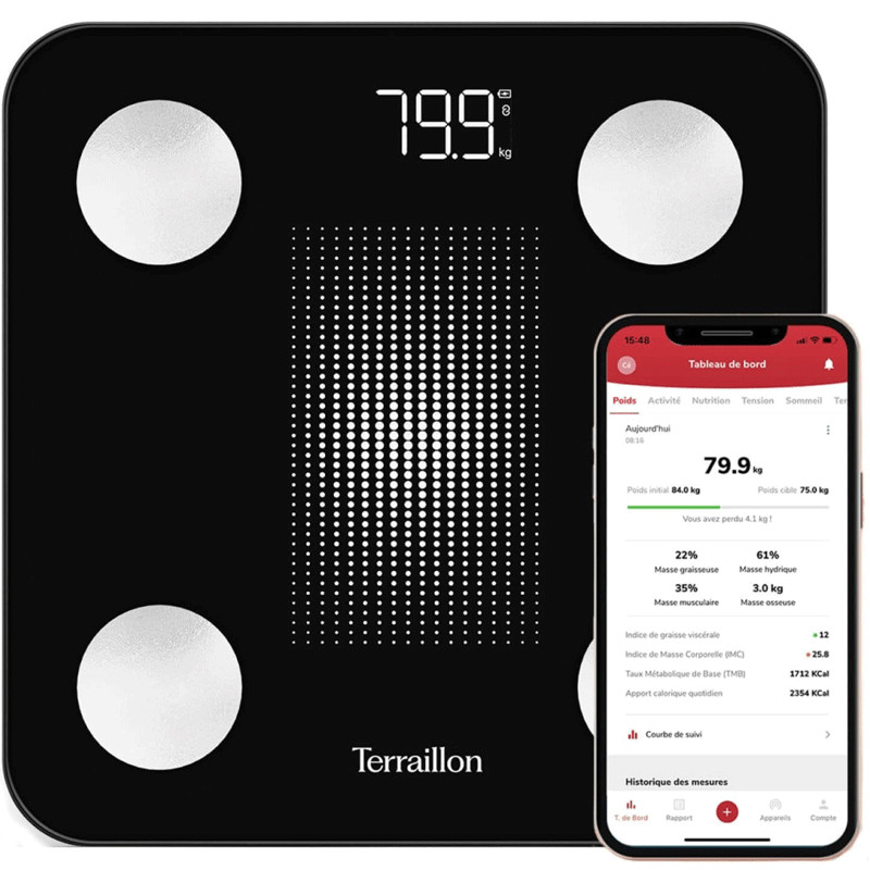 Pèse Personne Impédancemètre Terraillon Weight Connect 180 Kg Noir EN Tunisie