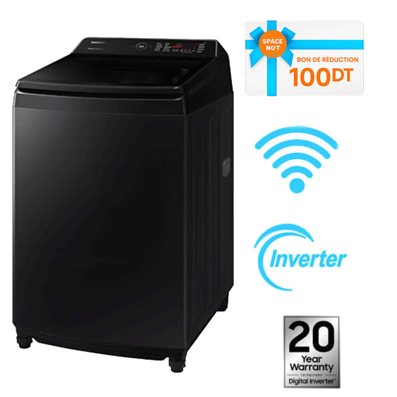 Machine à Laver Samsung WA80F19S8BNQ Inverter 19Kg Noir En Tunisie