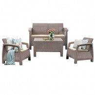 Salon de Jardin CARTHAGE 4 Places TAUPE avec Coussins