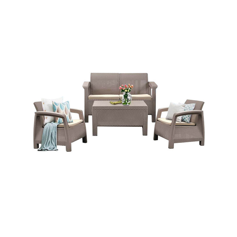 Salon de Jardin CARTHAGE 4 Places TAUPE avec Coussins