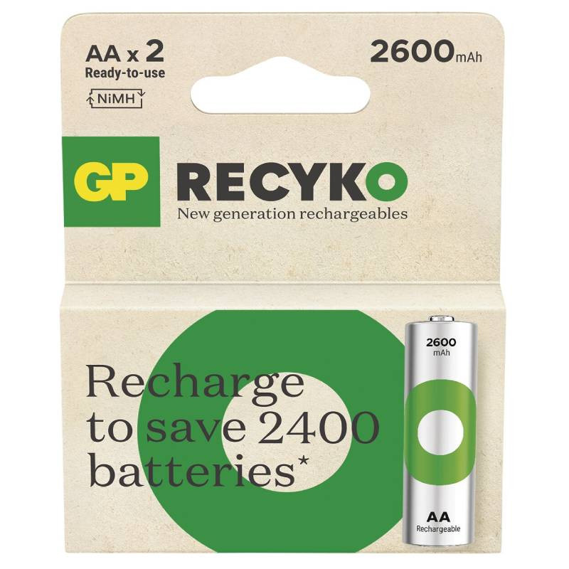 2 Piles rechargeables GP Recyko AA 1.2V 2600 mAh  en Tunisie