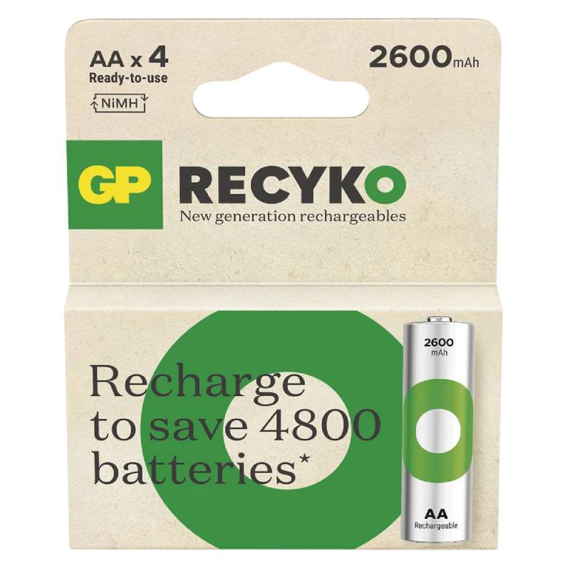 4 Piles Rechargeables GP Recyko AA 1.2V 2600 mAh EN Tunisie