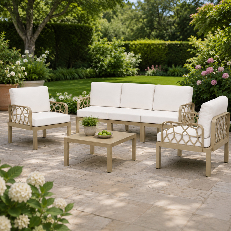 Salon De Jardin 5 Places Sofpince Portofino Taupe en Tunisie