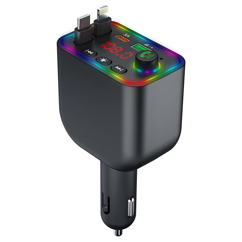 Chargeur Voiture Y4 Avec Câble Rétractable USB-C + Lightning Noir en Tunisie