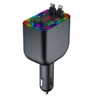 Chargeur Voiture Y4 Avec Câble Rétractable USB-C + Lightning Noir