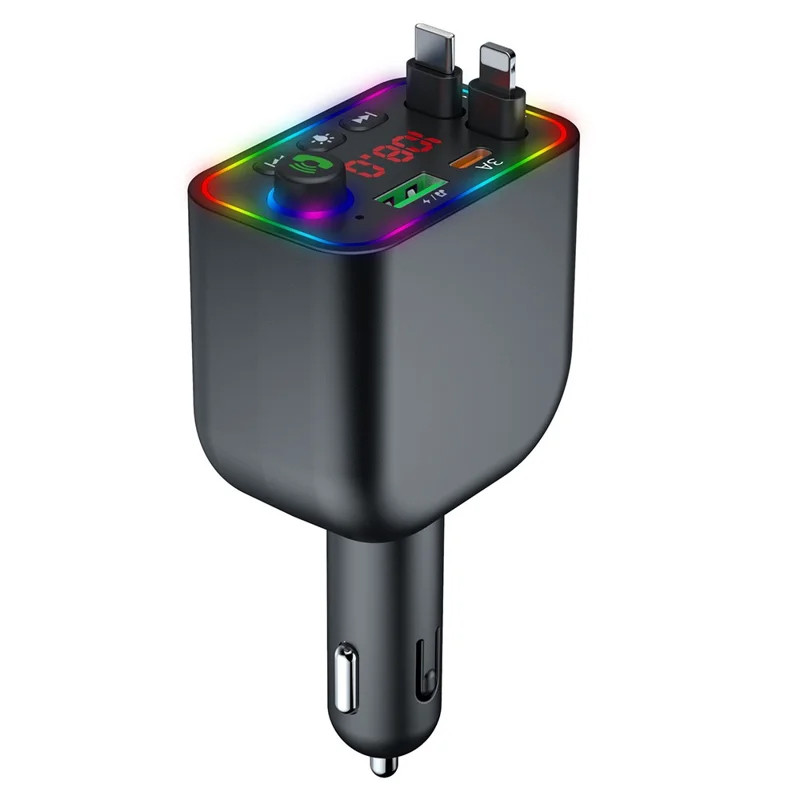 Chargeur Voiture Y4 Avec Câble Rétractable USB-C + Lightning Noir