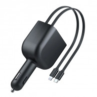 Chargeur Voiture Y4 Avec Câble Rétractable USB-C + Lightning Noir en Tunisie