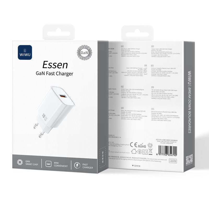 Tête Chargeur Wiwu Essen USB-A 18W Blanc En Tunisie