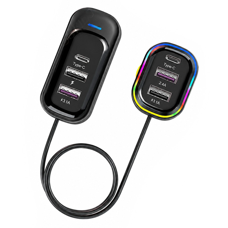 Chargeur Voiture Q6 6 Ports RGB 48W Noir EN Tunisie