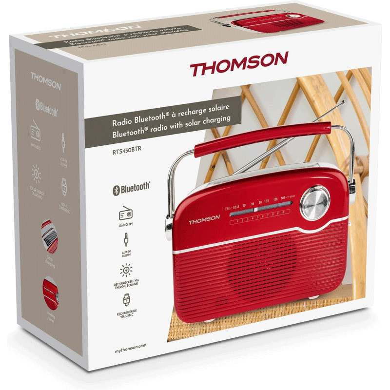 Radio Bluetooth Thomson RTS450BTR à Recharge Solaire Rouge en Tunisie
