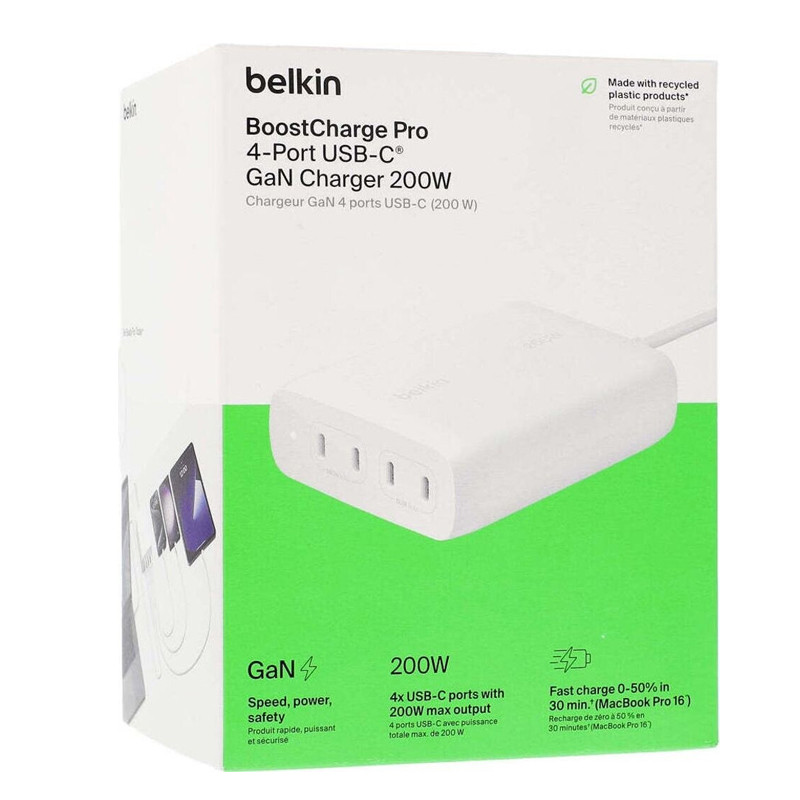 Chargeur Belkin BoostCharge Pro GaN USB-C 200W Blanc En Tunisie