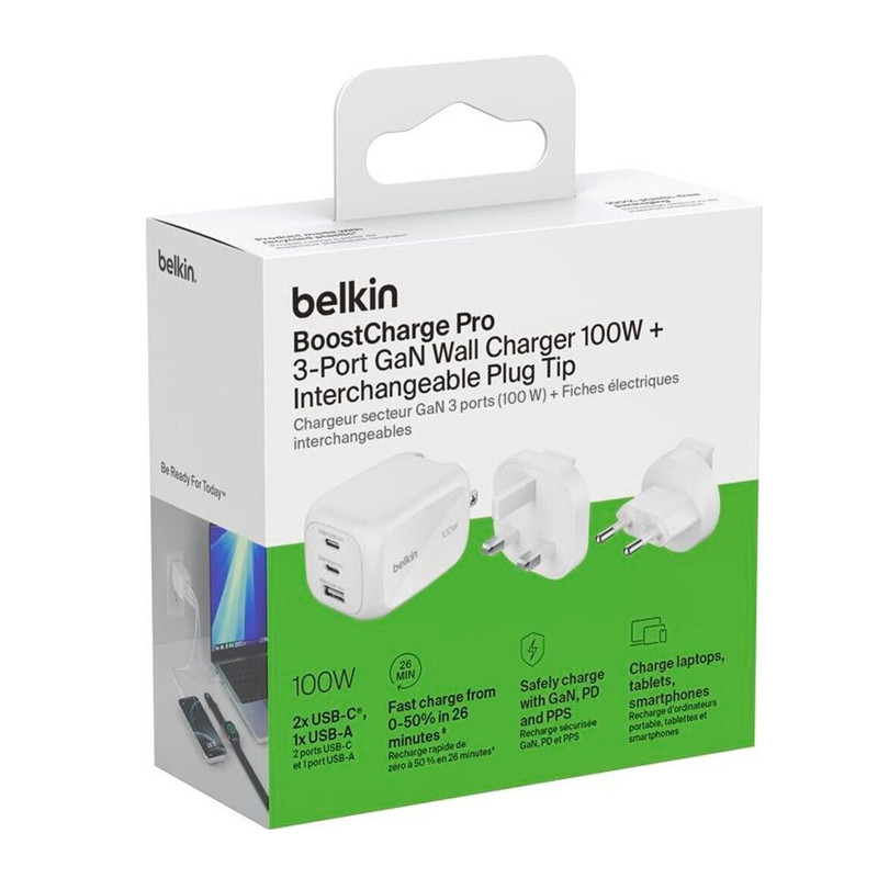 Chargeur Belkin BoostCharge Pro GaN 100W Blanc + Kit De Voyage En Tunisie