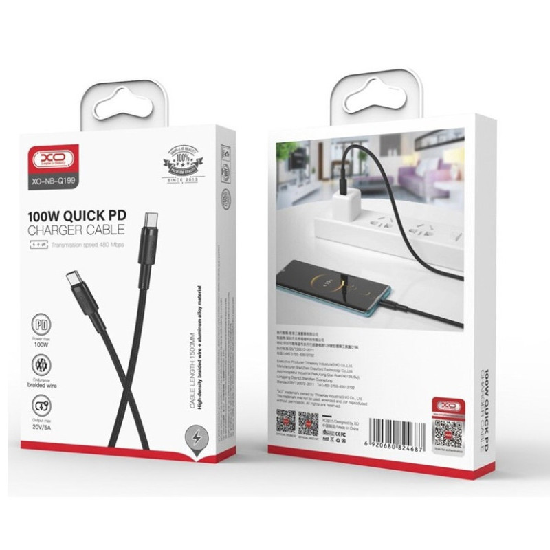 Câble Chargeur XO NB-Q199 Type-C Vers Type-C Noir en Tunisie