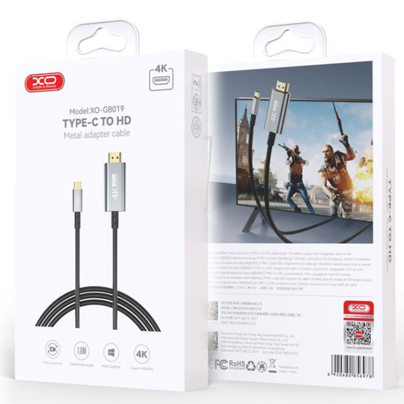 Adaptateur XO GB019 Type-C Vers HDMI 4K Gris en Tunisie