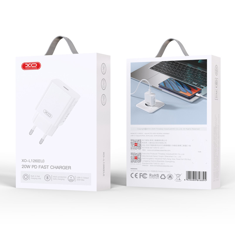 Chargeur Rapide XO L126 USB-C 20W Blanc