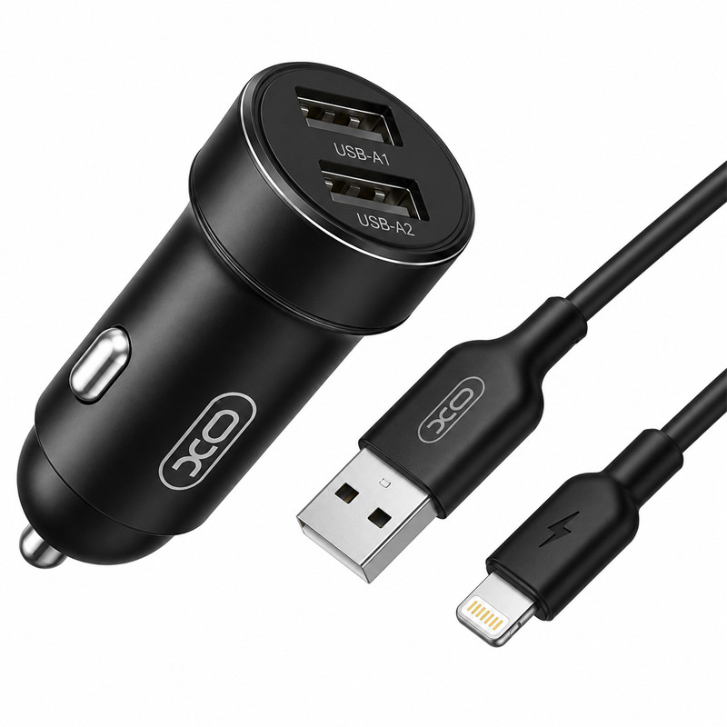 Chargeur Voiture XO Dual USB CC53 12W Avec Câble Lightning Noir En Tunisie