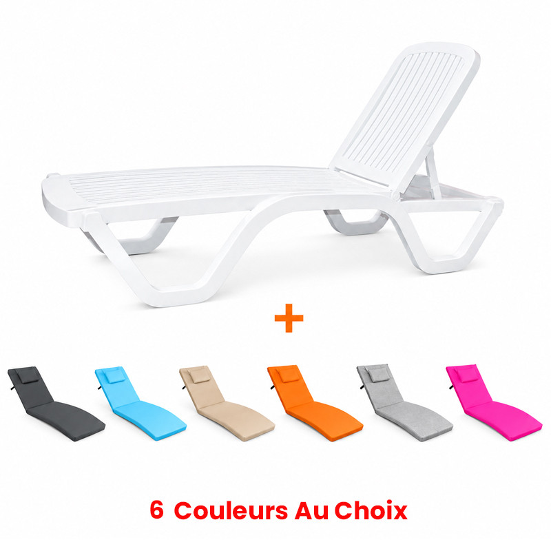 Pack Chaise Longue Transat Piscine + Matelas De Transat Imperméable