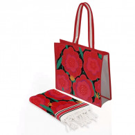 Pack Fouta Plage Big Red Flowers Rouge en Tunisie
