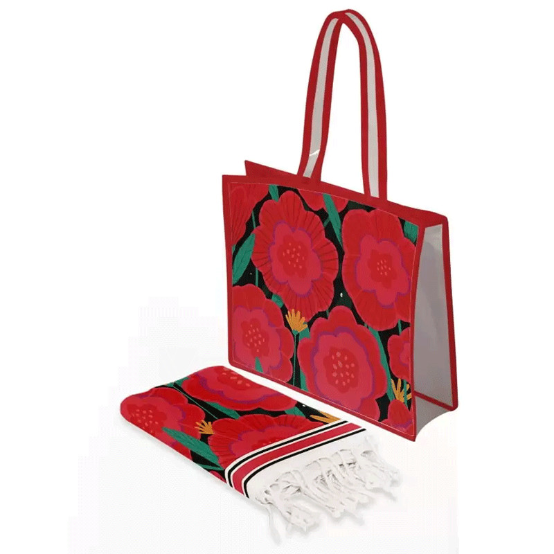 Pack Fouta Plage Big Red Flowers Rouge en Tunisie
