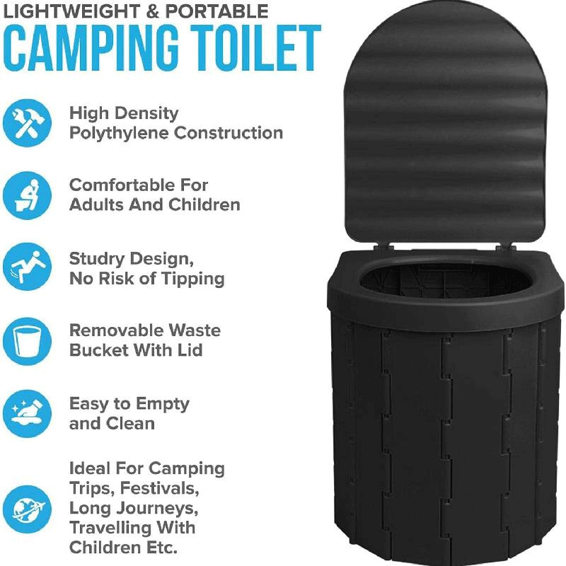 Toilette Portable de Camping WC-BK Pliable avec Couvercle Noir en Tunisie