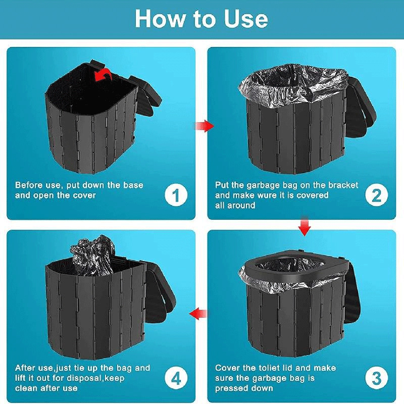 Toilette Portable de Camping WC-BK Pliable avec Couvercle Noir en Tunisie