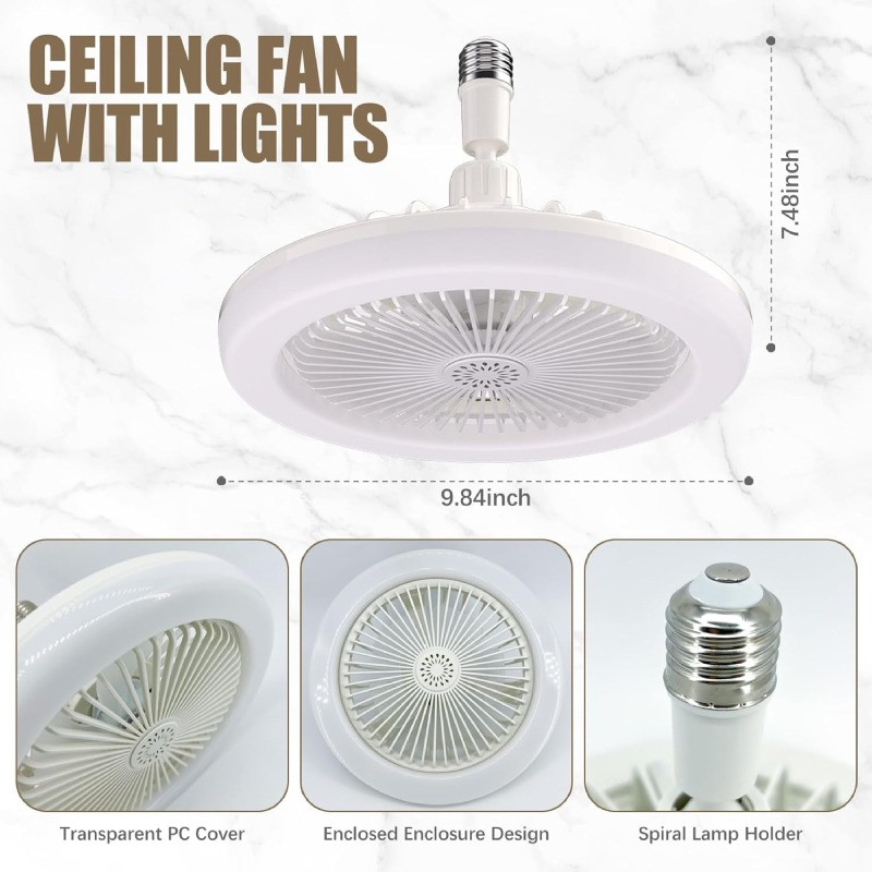 Lampe Ventilateur De Plafond LED Avec Télécommande Blanc en Tunisie