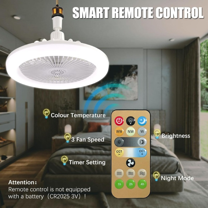 Lampe Ventilateur De Plafond LED Avec Télécommande Blanc en Tunisie