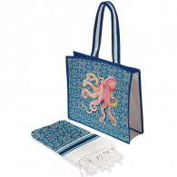 Pack Fouta Plage Summer Vintage Octopus Bleu en Tunisie