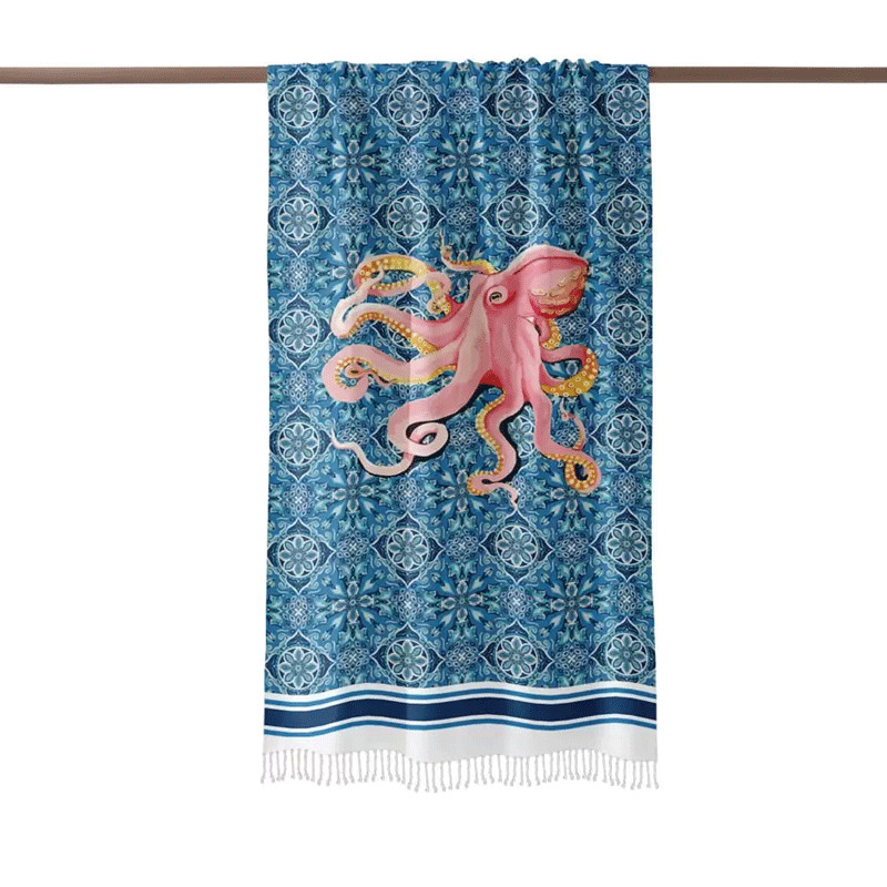 Pack Fouta Plage Summer Vintage Octopus Bleu en Tunisie